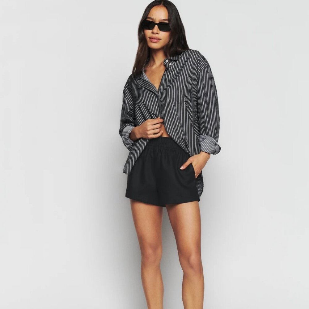 Reformation Mila Linen Shorts, Black, Size XS